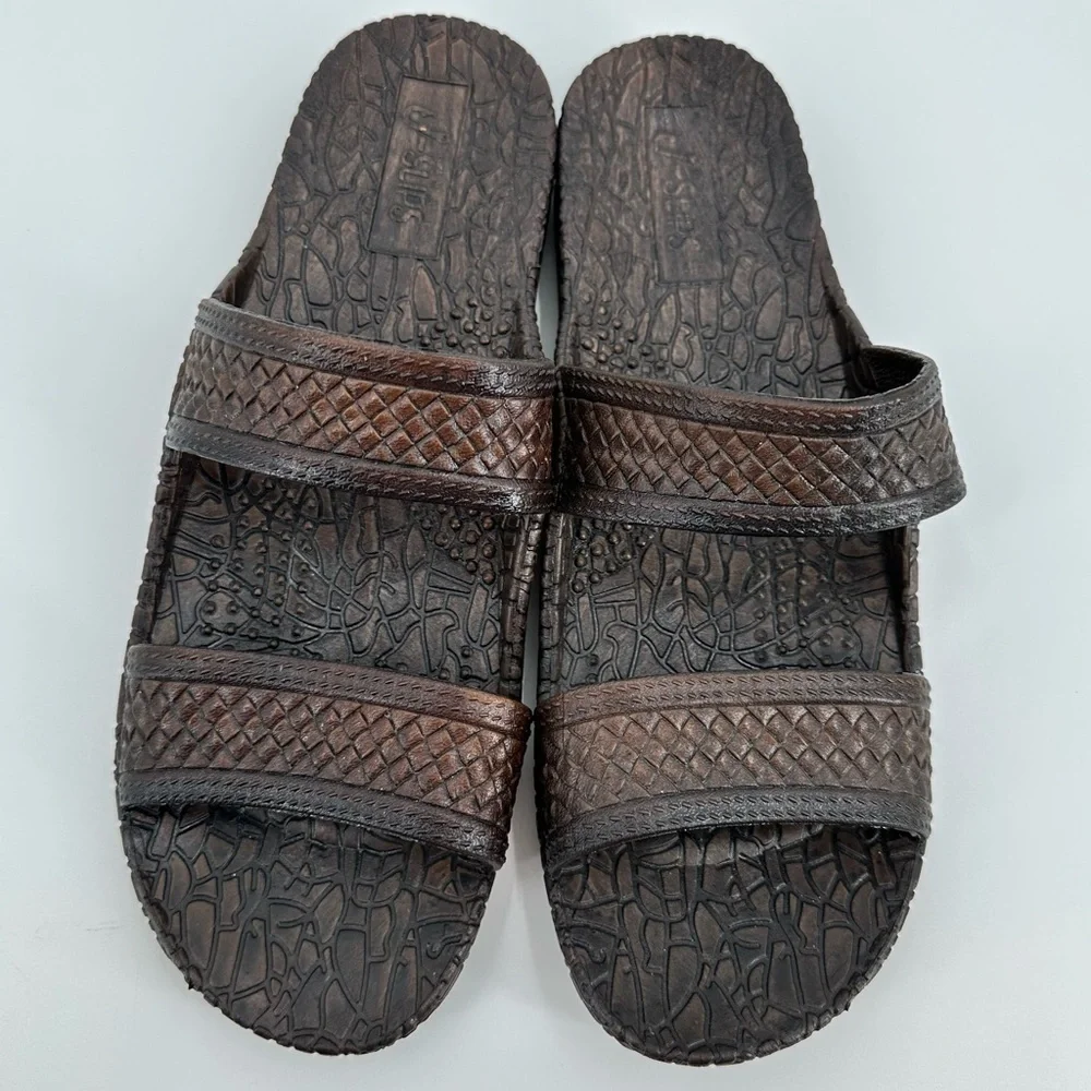 Hawaii J-Slips Slip On Brown Textured Rubber Sole Jesus Sandals Men’s Size 12